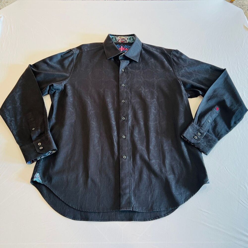 Robert Graham Men's Classic Fit Textured Long Sleeve Button Up Shirt Black XL